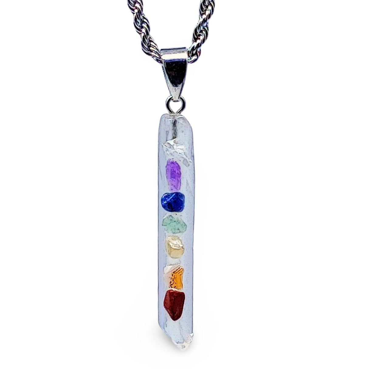 Necklace -7 Chakras Gemstone -Natural Quartz Pointed Pendant