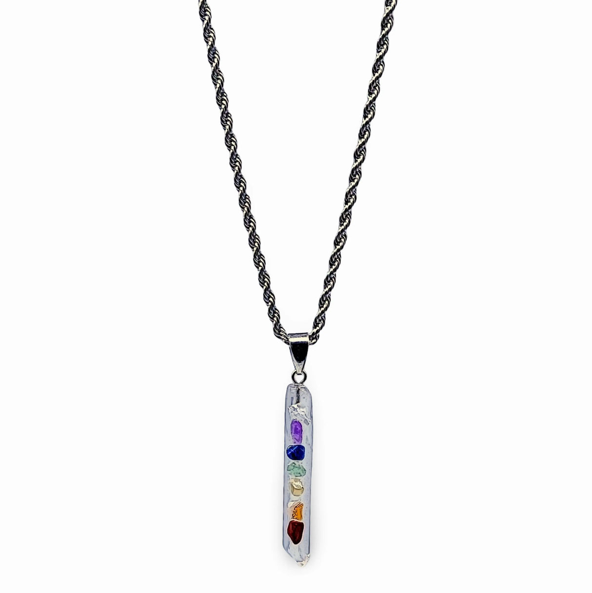 Necklace -7 Chakras Gemstone -Natural Quartz Pointed Pendant