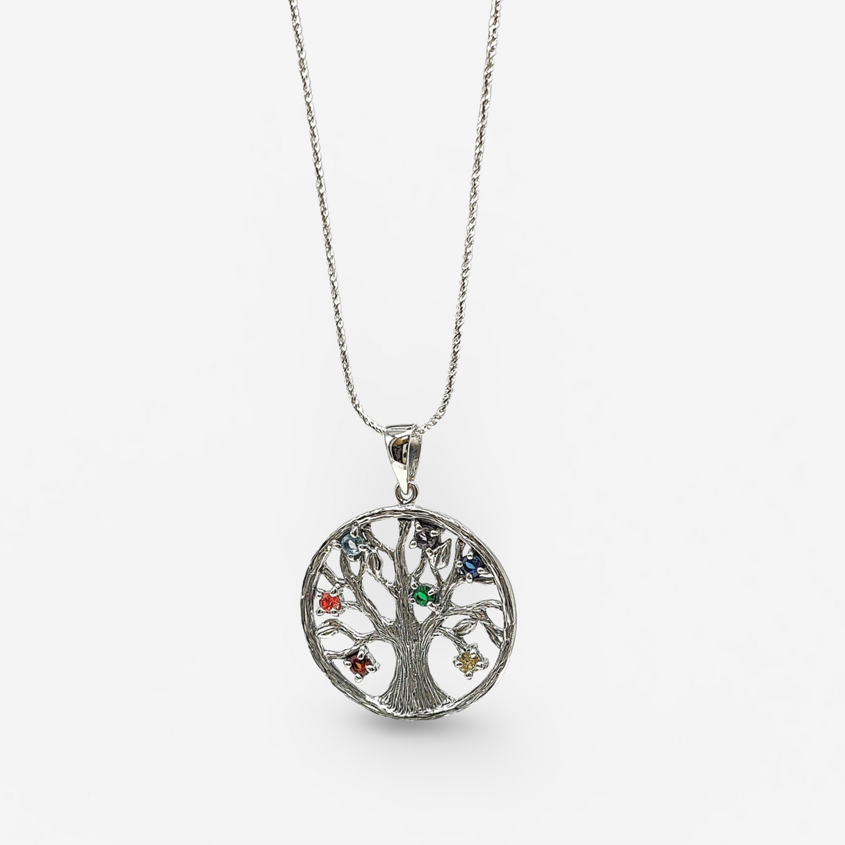 Necklace - 925 Sterling Silver - Chakra & Tree Of Life - Decorated with CZ Simulated Diamonds