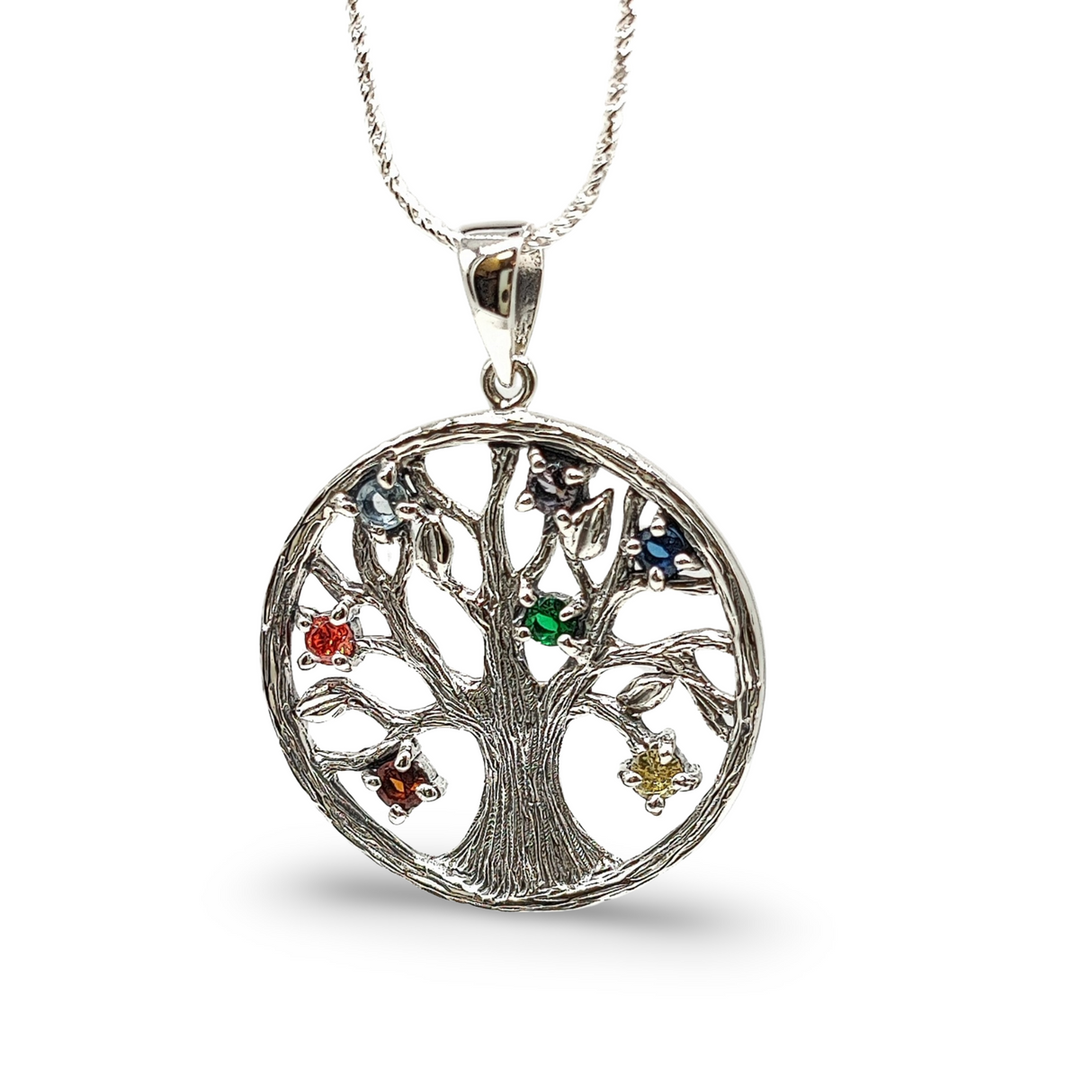 Necklace - 925 Sterling Silver - Chakra & Tree Of Life - Decorated with CZ Simulated Diamonds