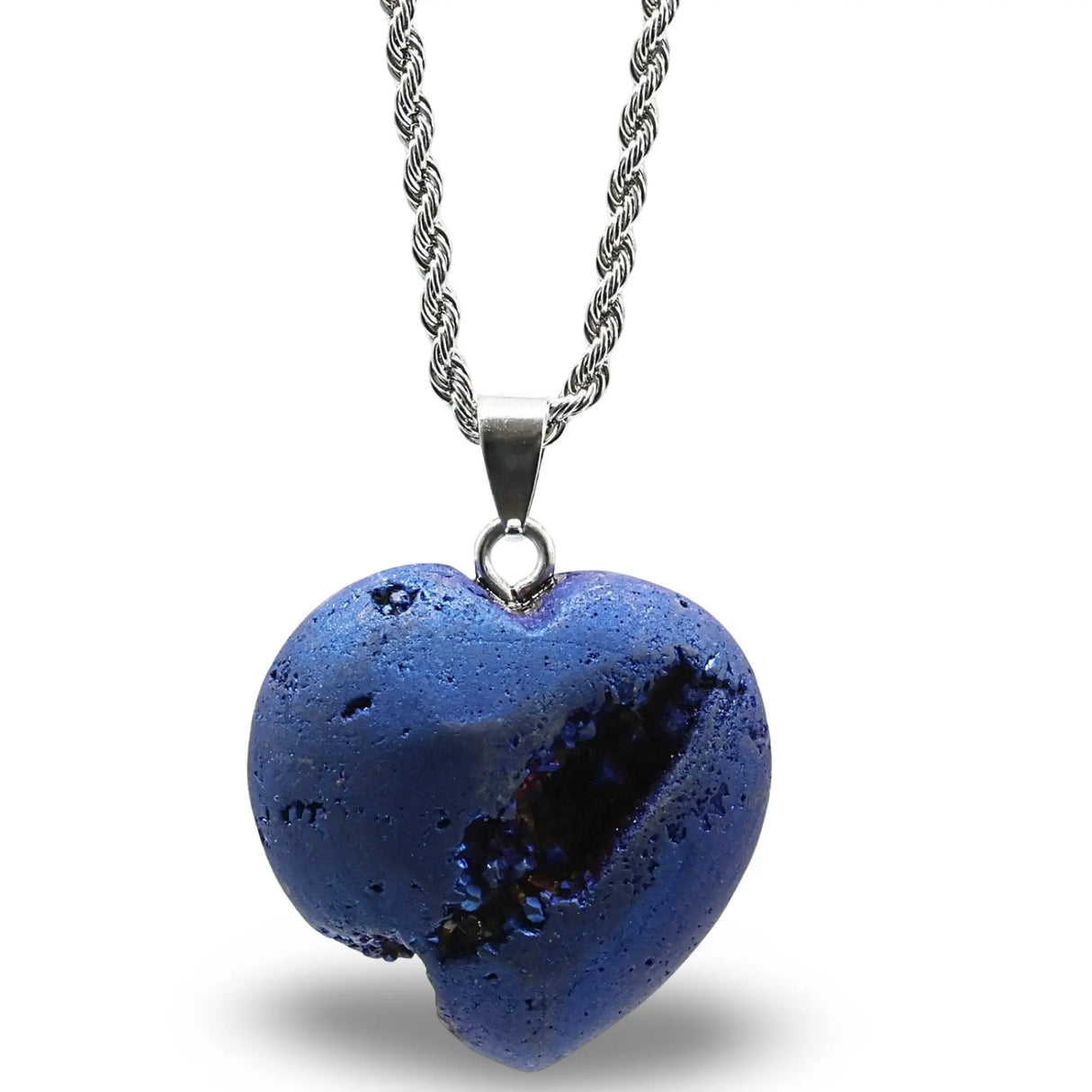 Necklace - Heart Shaped - Electroplate Natural Druzy Geode Agate