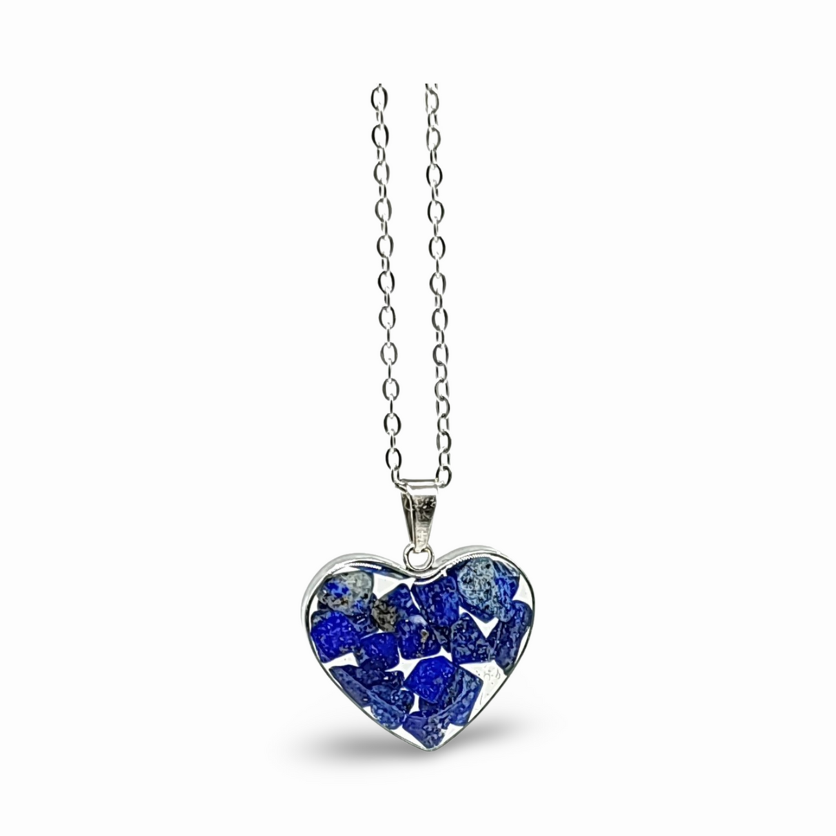 Necklace - Heart Shaped Glass Bottle - Lapis Lazuli
