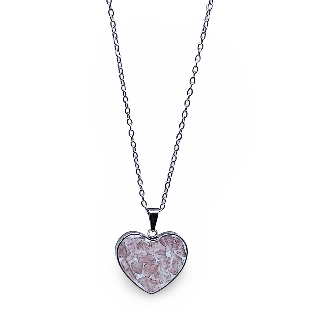 Necklace - Heart Shaped Glass Bottle - Rose Quartz