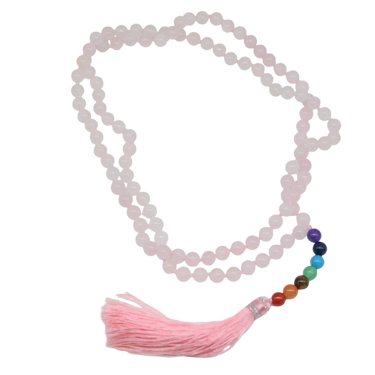 Mala - Bracele / Necklace - Multi Strand - Natural Rose Quartz et 7 Chakras