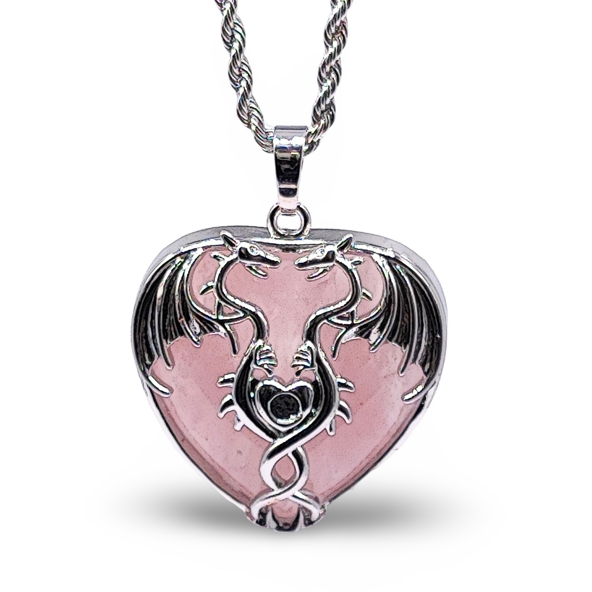 Necklace - Mystic Dragon Heart - Rose Quartz