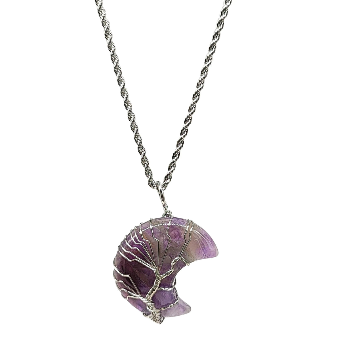 Necklace - Tree of Life - Natural Amethyst - Crescent Moon