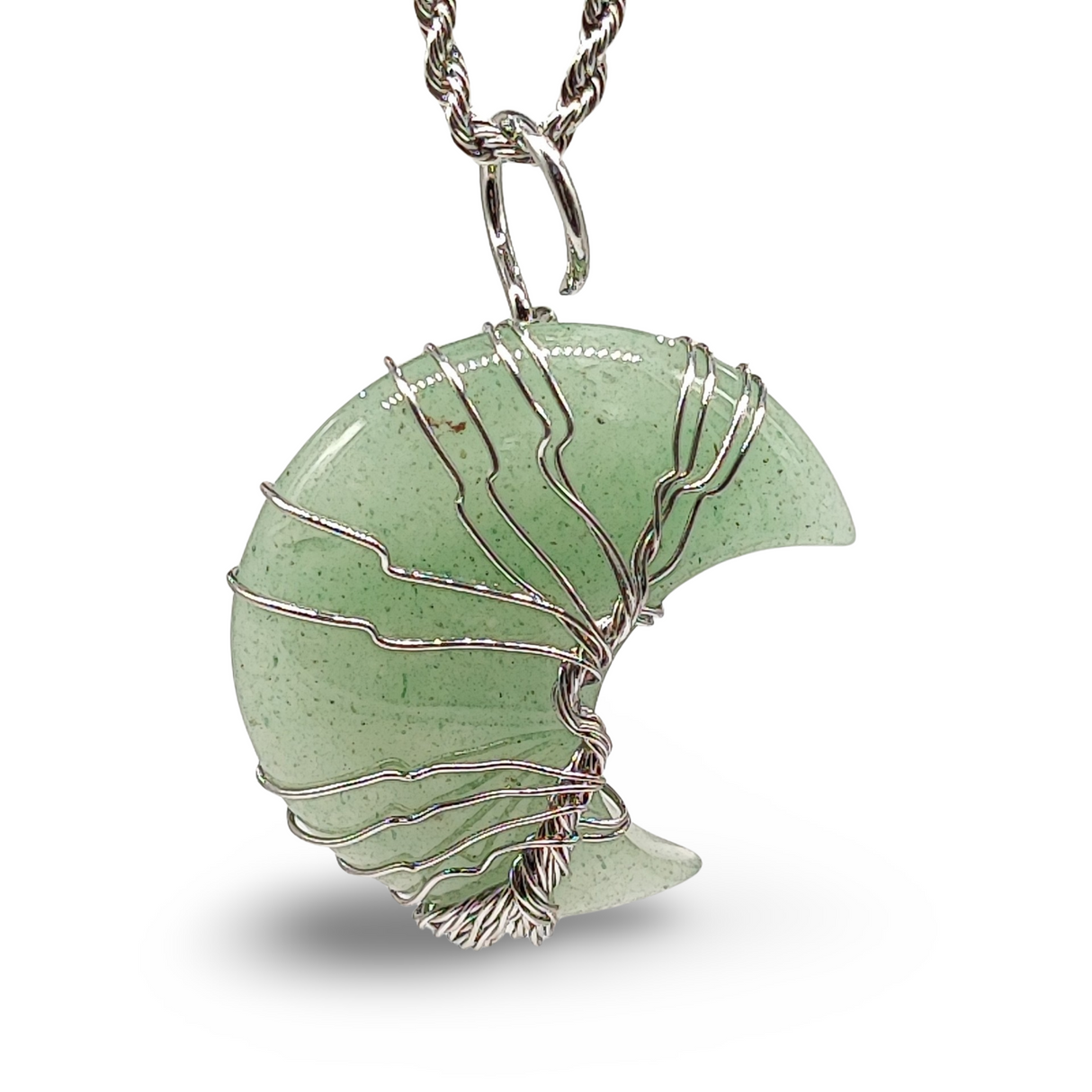 Necklace - Tree of Life - Natural Green Aventurine - Crescent Moon