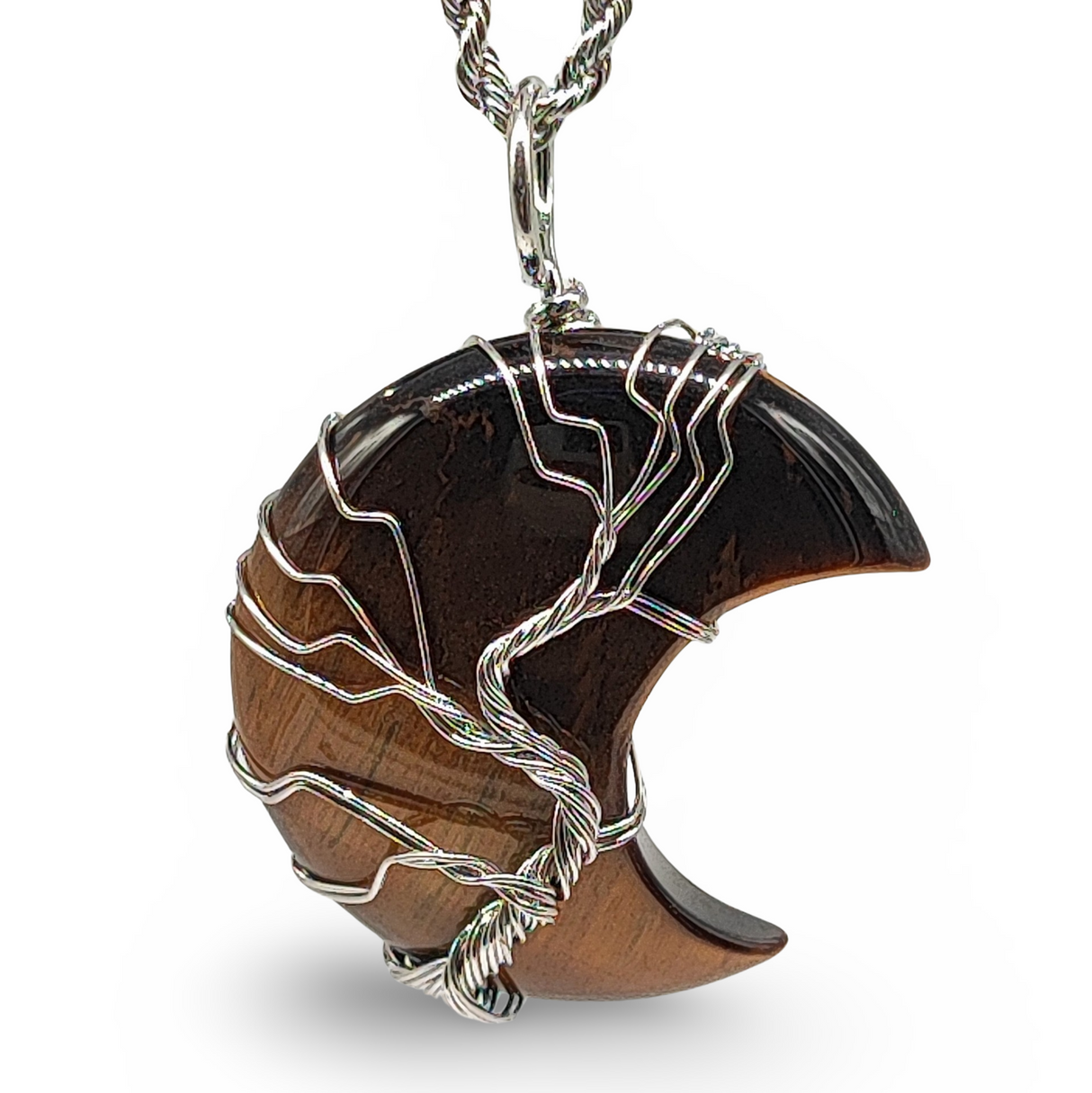 Necklace - Tree of Life - Natural Tiger Eye - Crescent Moon