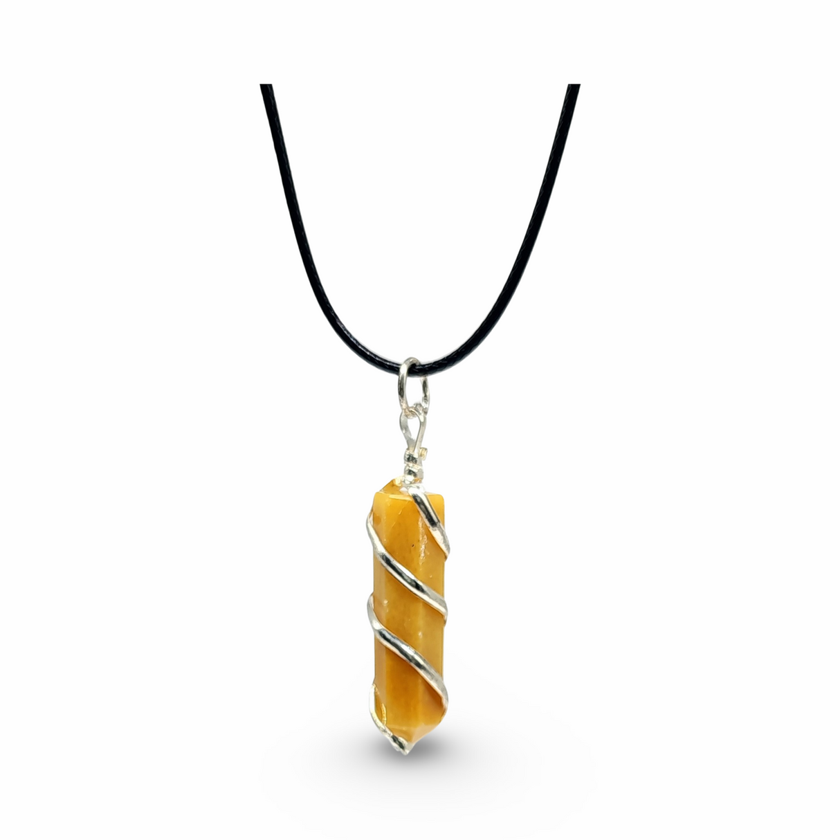 Necklace -Yellow Quartz with Silver Wire Spiral Wrapping