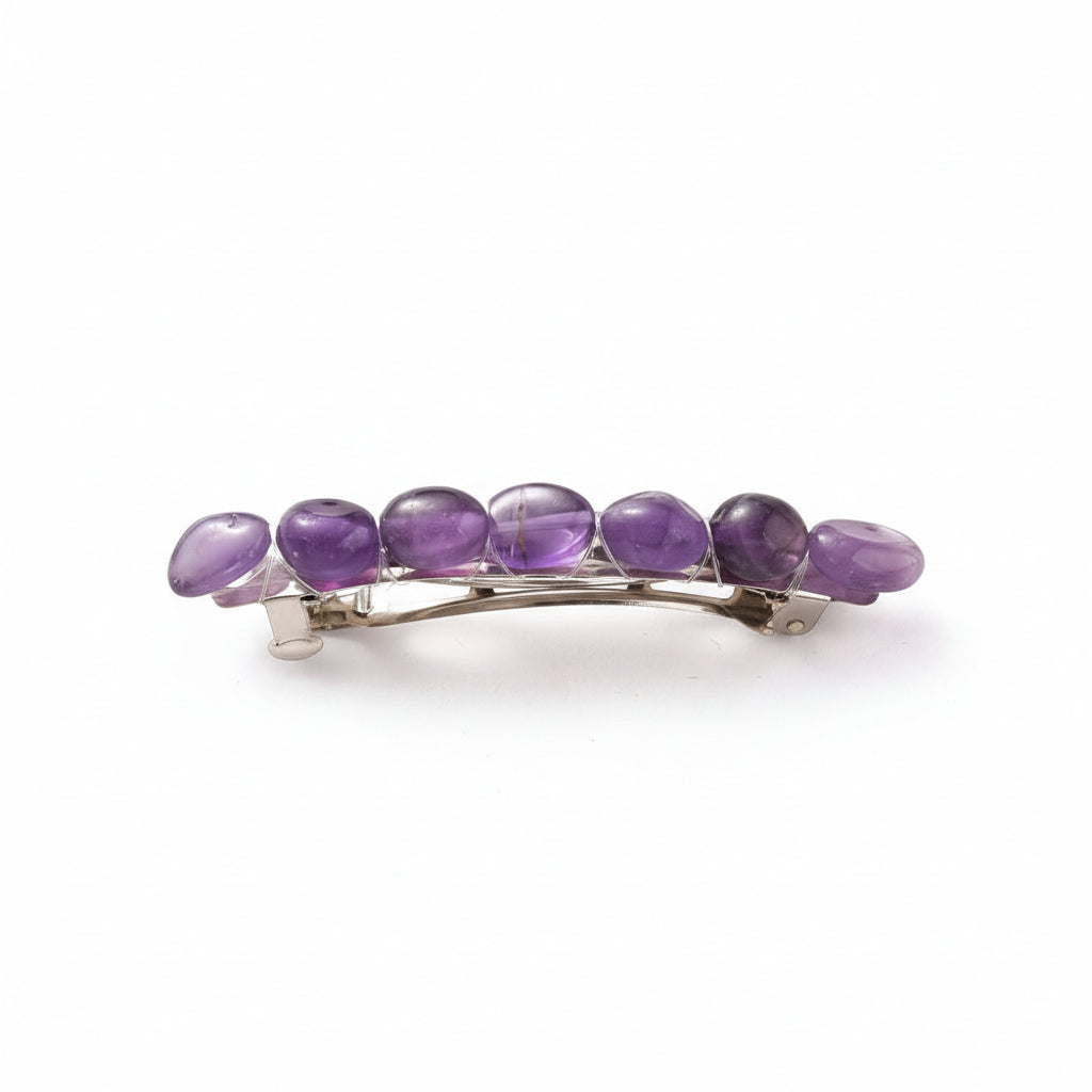 Hair Acessories - Iron Hair Barrette with Natural Gemstone Beads Amethyst