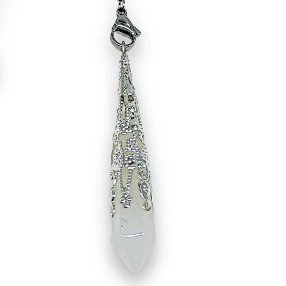 Pendulum - Pointed - White Jade - Stainless Steel Findings