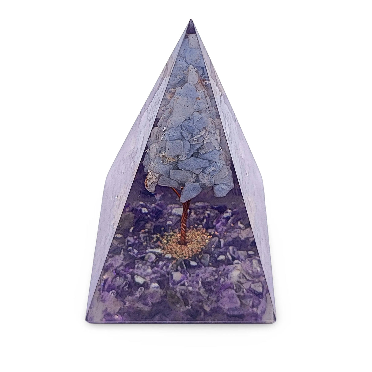Pyramid - Orgonite - Amethyst Gemstones - Angelite Tree