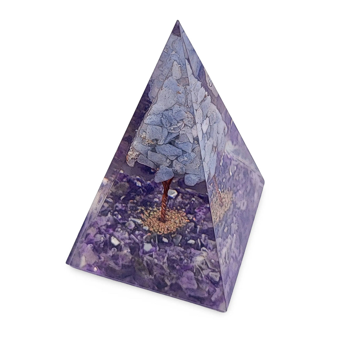 Pyramid - Orgonite - Amethyst Gemstones - Angelite Tree