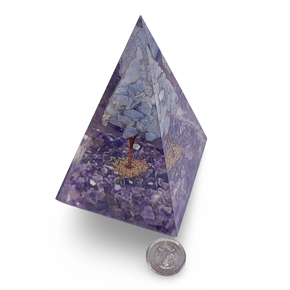 Pyramid - Orgonite - Amethyst Gemstones - Angelite Tree