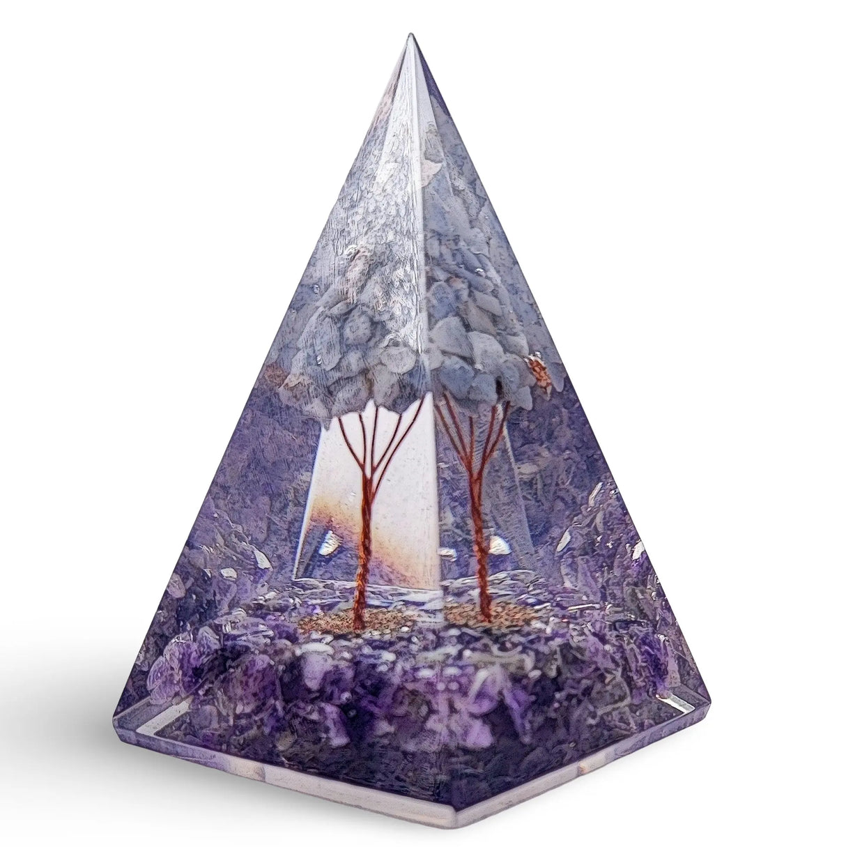 Pyramid - Orgonite - Amethyst Gemstones - Angelite Tree