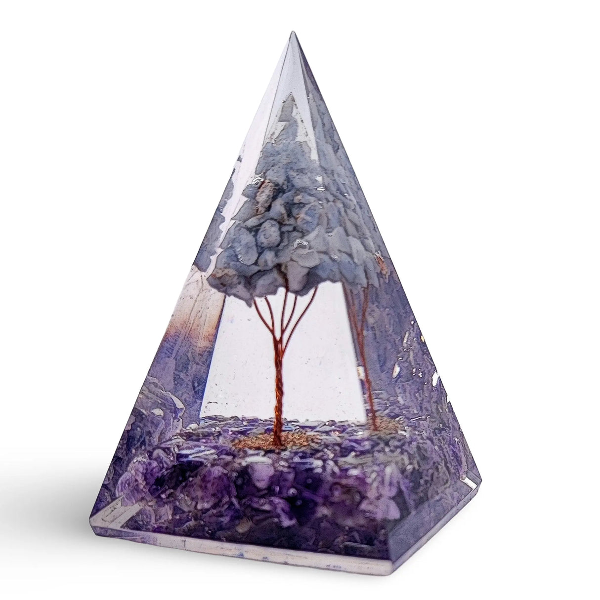 Pyramid - Orgonite - Amethyst Gemstones - Angelite Tree