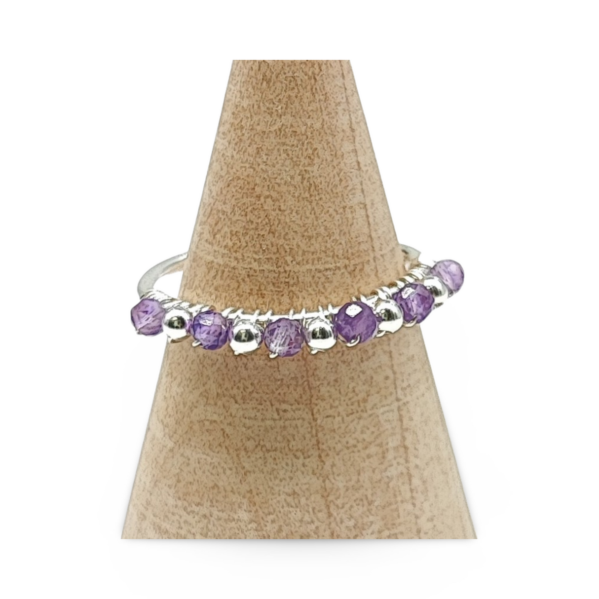 Ring -925 Sterling Silver -Natural Stone -Adjustable Amethyst