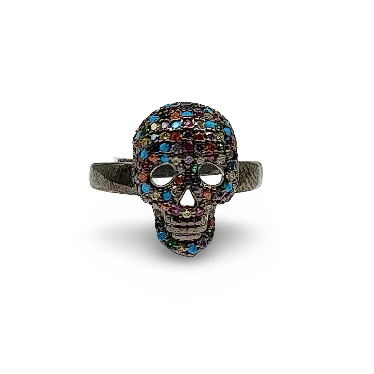 Ring - Cubic Zircon Skull Finger Ring - Electrophoresis Black Plated Brass