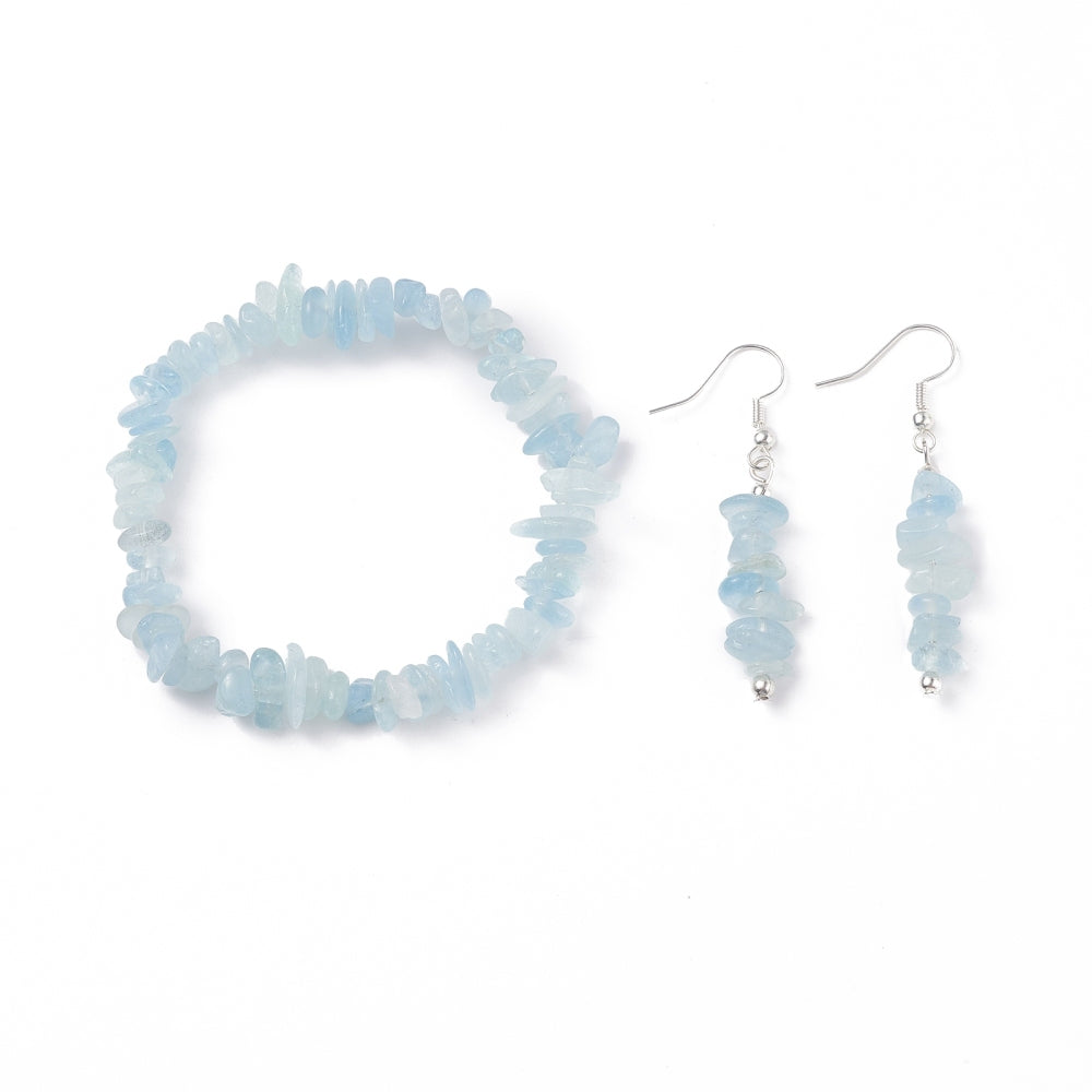 Bracelet & Earring - Elegant Gemstone Bracelet and Earring Set - Chips Aquamarine
