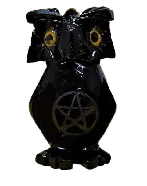 Spirit Animal -Carved Stone -Black Onyx -Owl with Pentacle
