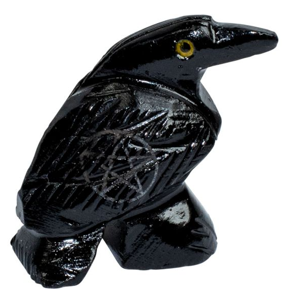 Spirit Animal -Carved Stone -Black Onyx -Raven with Pentacle