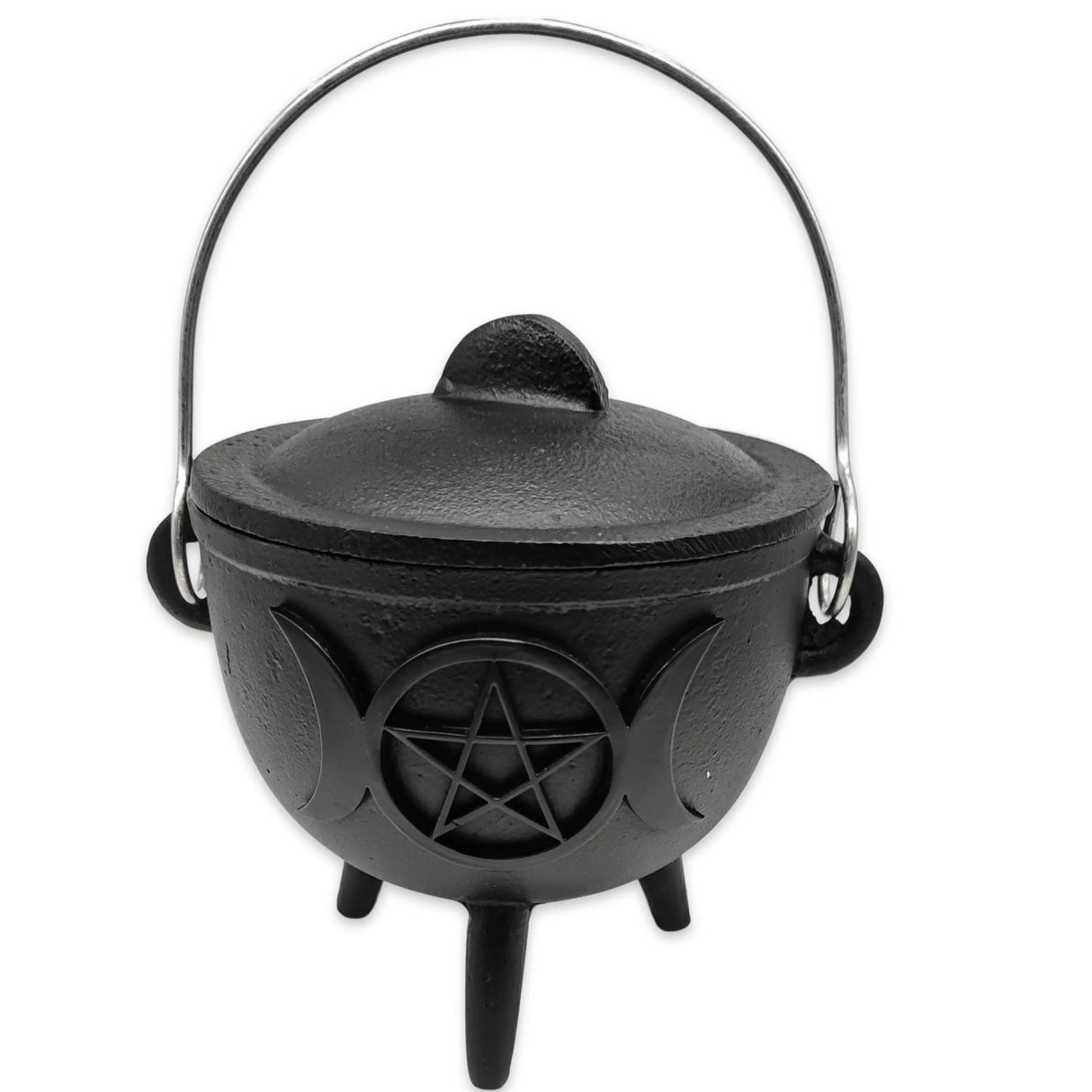 Wicca & Pagan - Cauldron Cast & Iron - Triple Moon & Pentacle - 4.5"