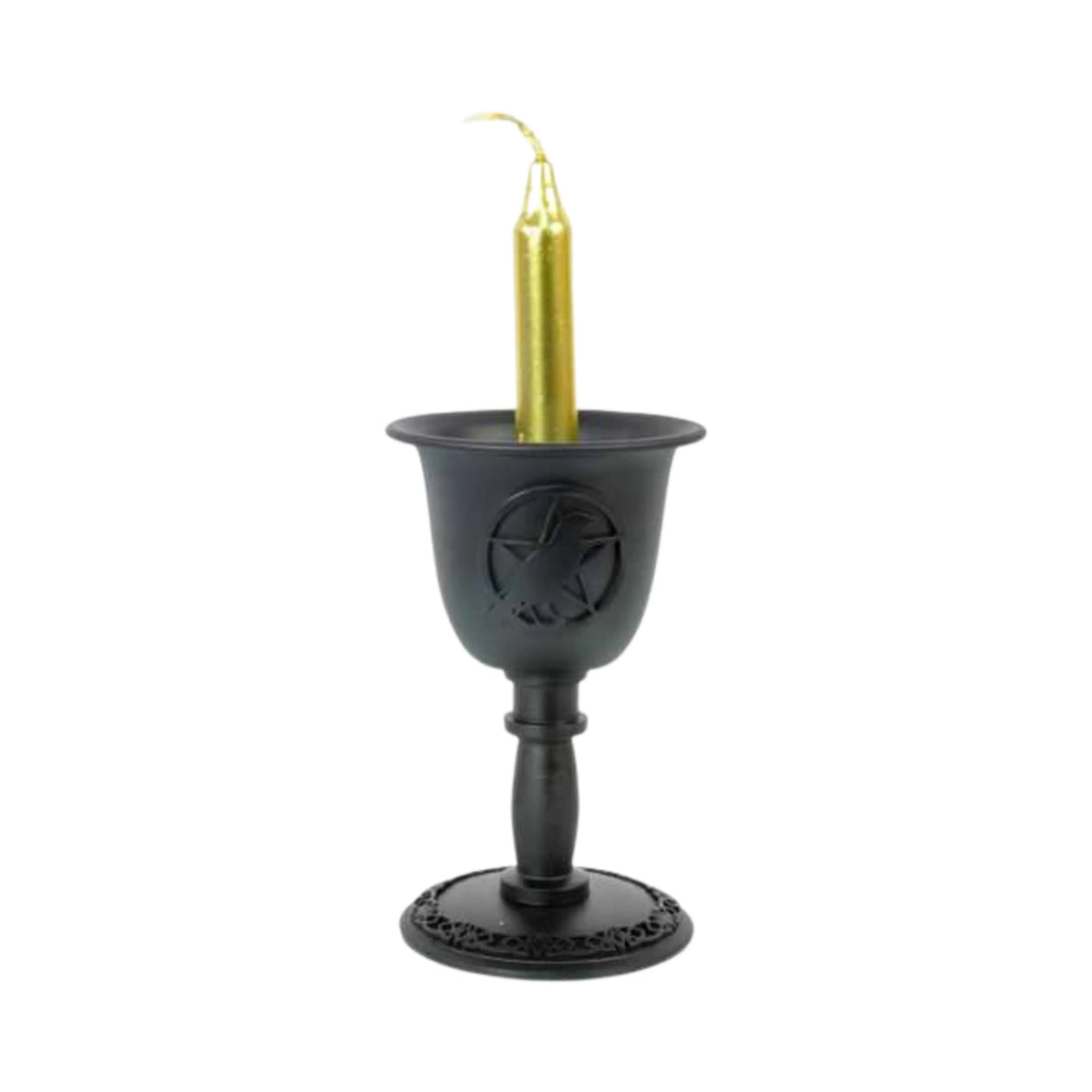 Wicca & Pagan - Chalice Mini Candle Holder - Pentacle w/ Raven