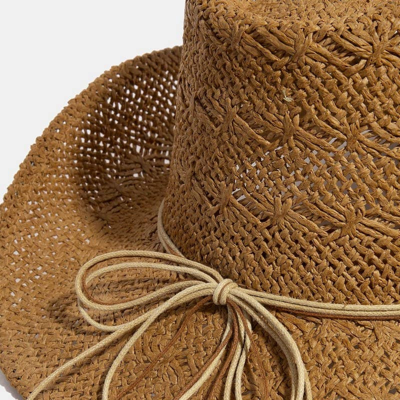 Clothing & Accessories - Mixed Beaded And Rope Western Fedora Straw Hat