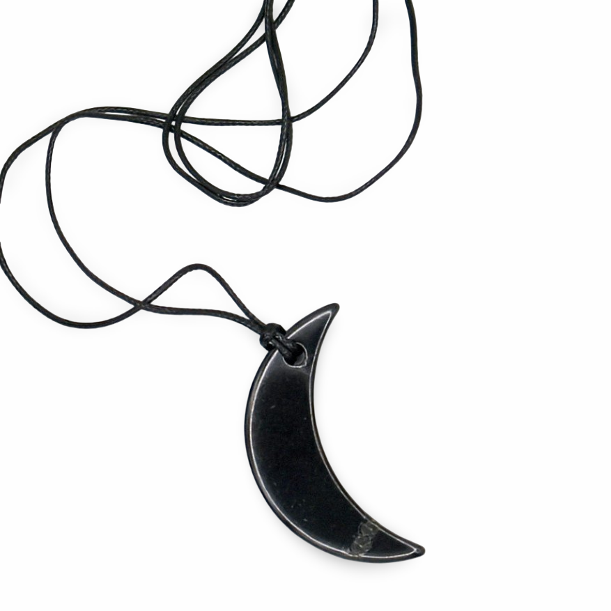 Necklace - AAA Shungite - Moon Shape Adjustable Cord