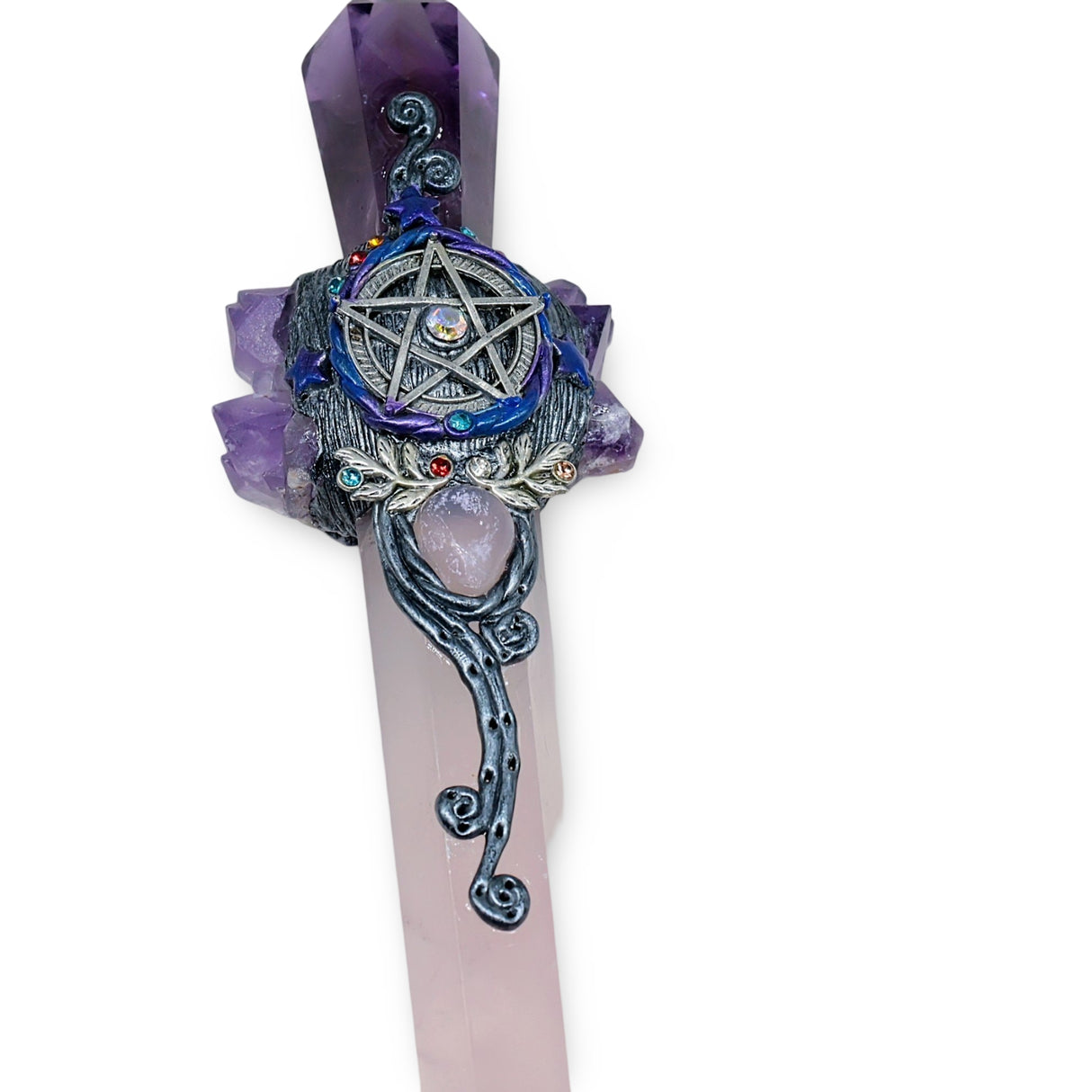 Stone - Athame - Rose Quartz & Amethyst - Pentacle