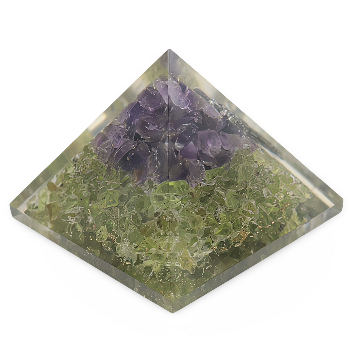Pyramid - Peridot & Amethyst with Archangel Raphael - 2.25"