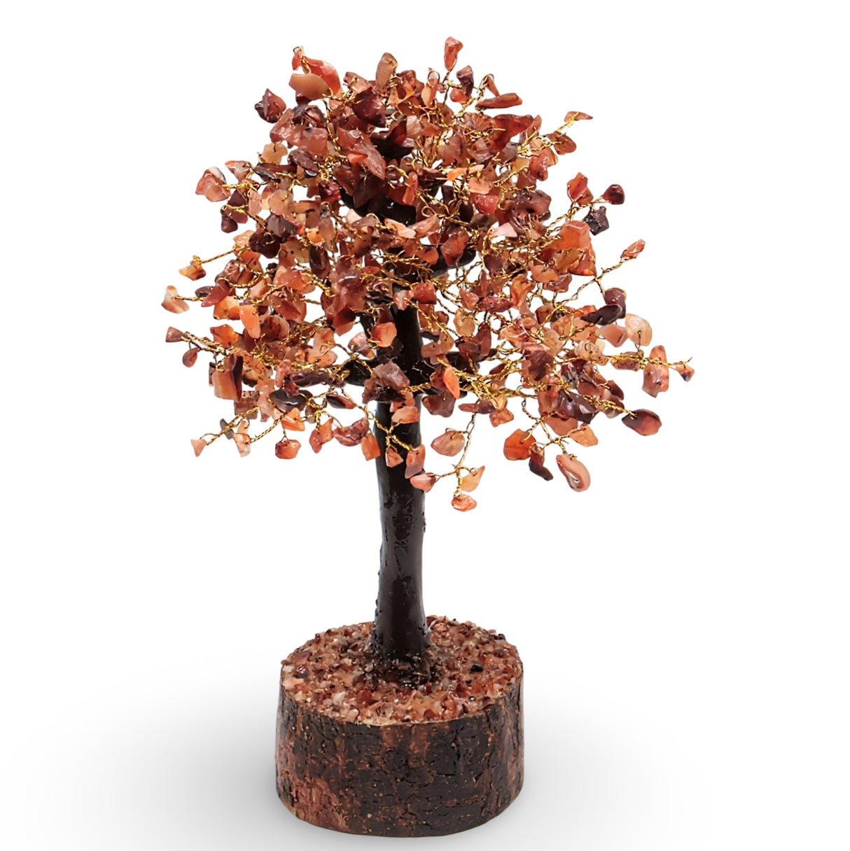 Home Decor - Gem Tree - Carnelian - 10-12"H - 500 Beads - Golden Wire