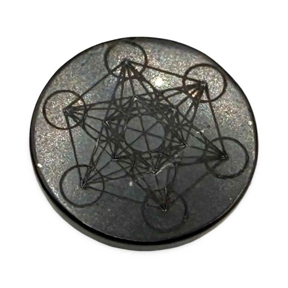 Stone - Shungite - Adhesive Tile - Engraved Metatron - 30mm