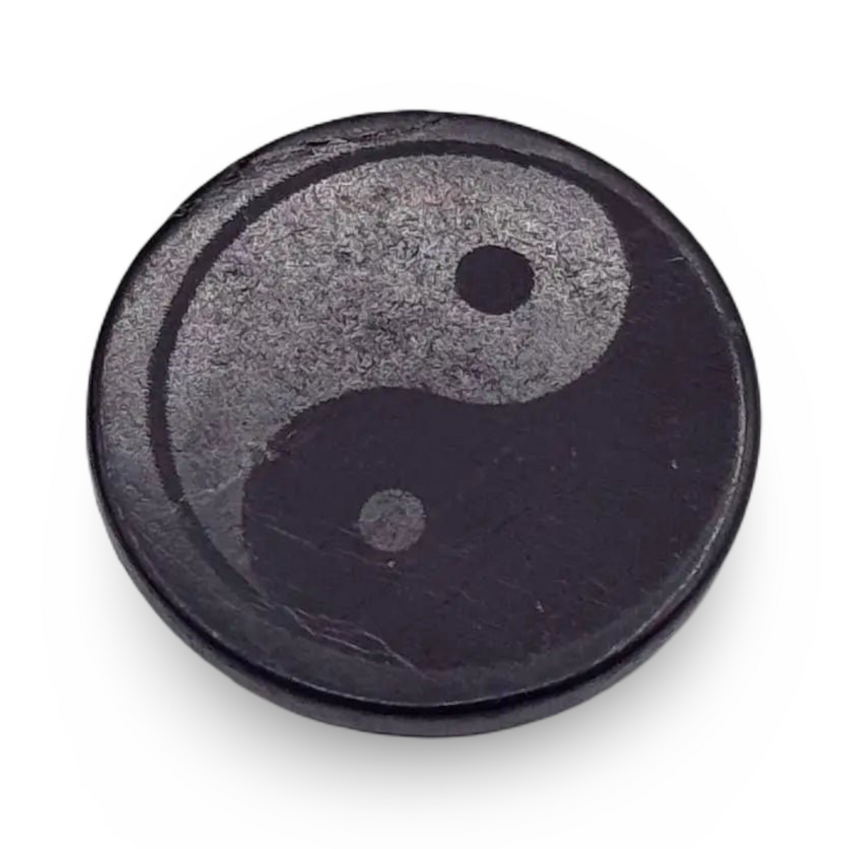 Stone - Shungite - Adhesive Tile - Engraved Yin Yang - 30mm