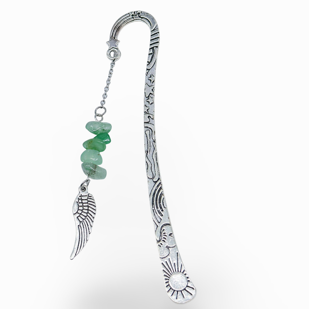 Bookmarks - Natural Gemstone Chips with Angel Wing Green Aventurine