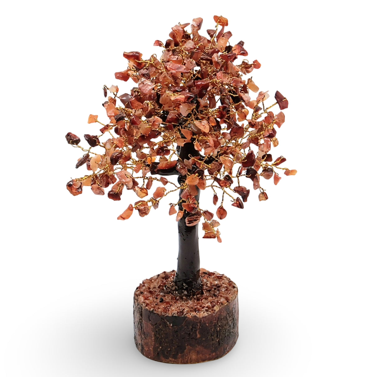 Home Decor - Gem Tree - Carnelian - 10-12"H - 500 Beads - Golden Wire