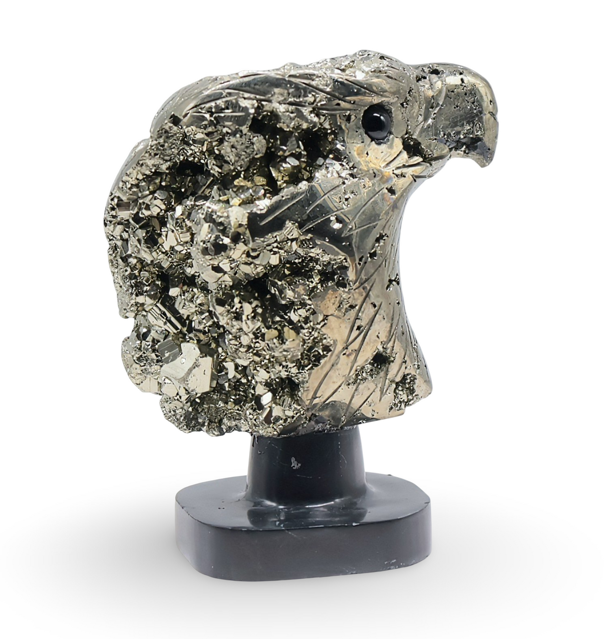 Spirit Animal - Carved Stone - Pyrite from Peru - Eagle Head on Onyx Base