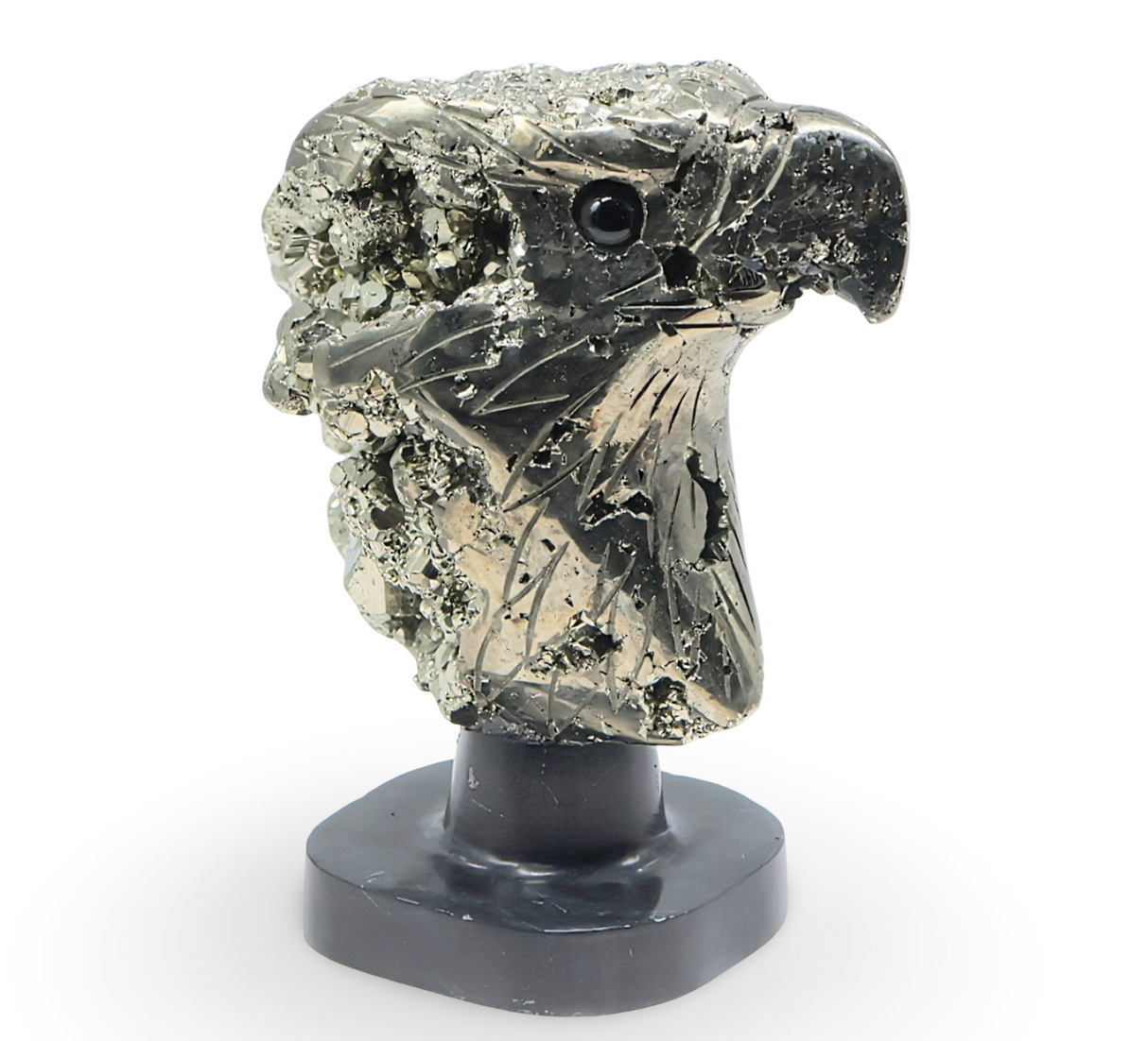 Spirit Animal - Carved Stone - Pyrite from Peru - Eagle Head on Onyx Base