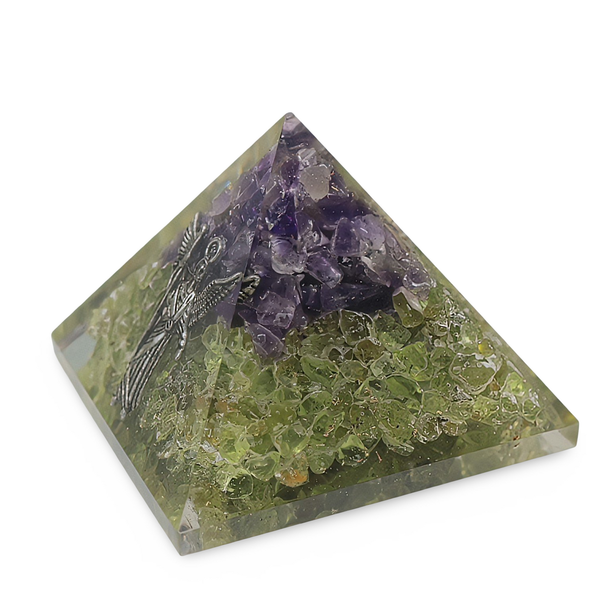 Pyramid - Peridot & Amethyst with Archangel Raphael - 2.25"