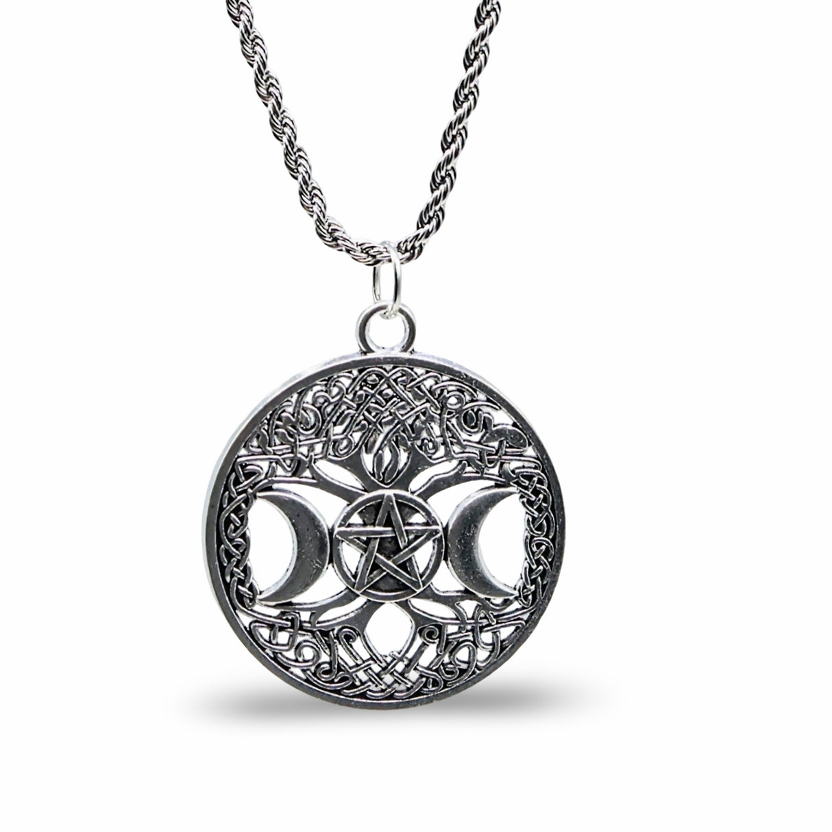 Necklace - Triple Moon Goddess - Antique Silver