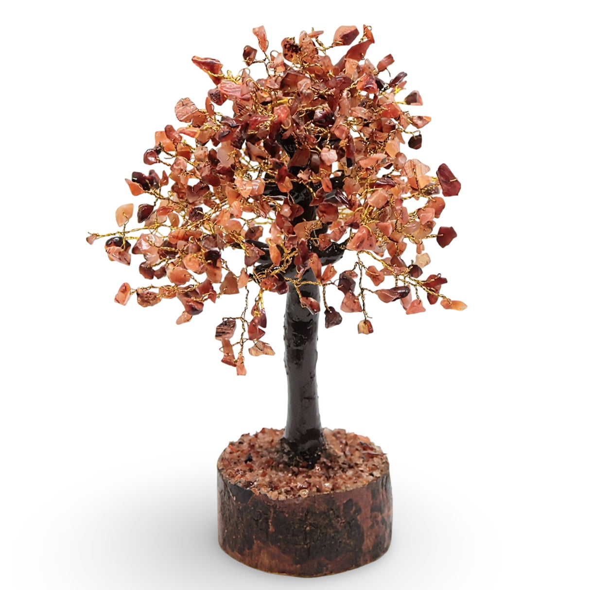 Home Decor - Gem Tree - Carnelian - 10-12"H - 500 Beads - Golden Wire