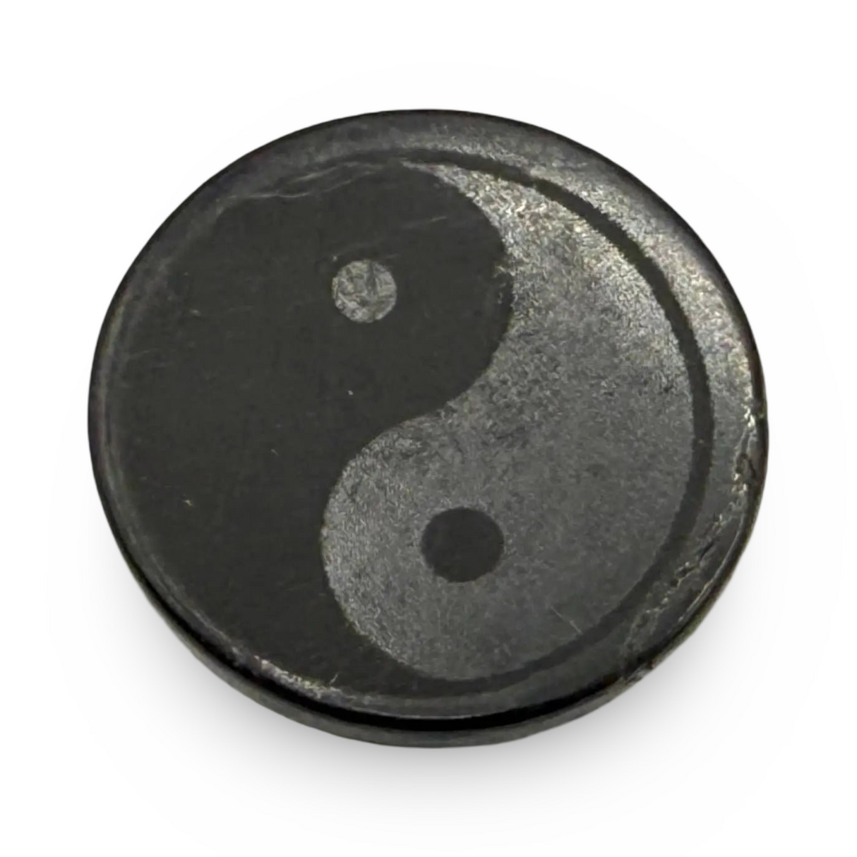 Stone - Shungite - Adhesive Tile - Engraved Yin Yang - 30mm