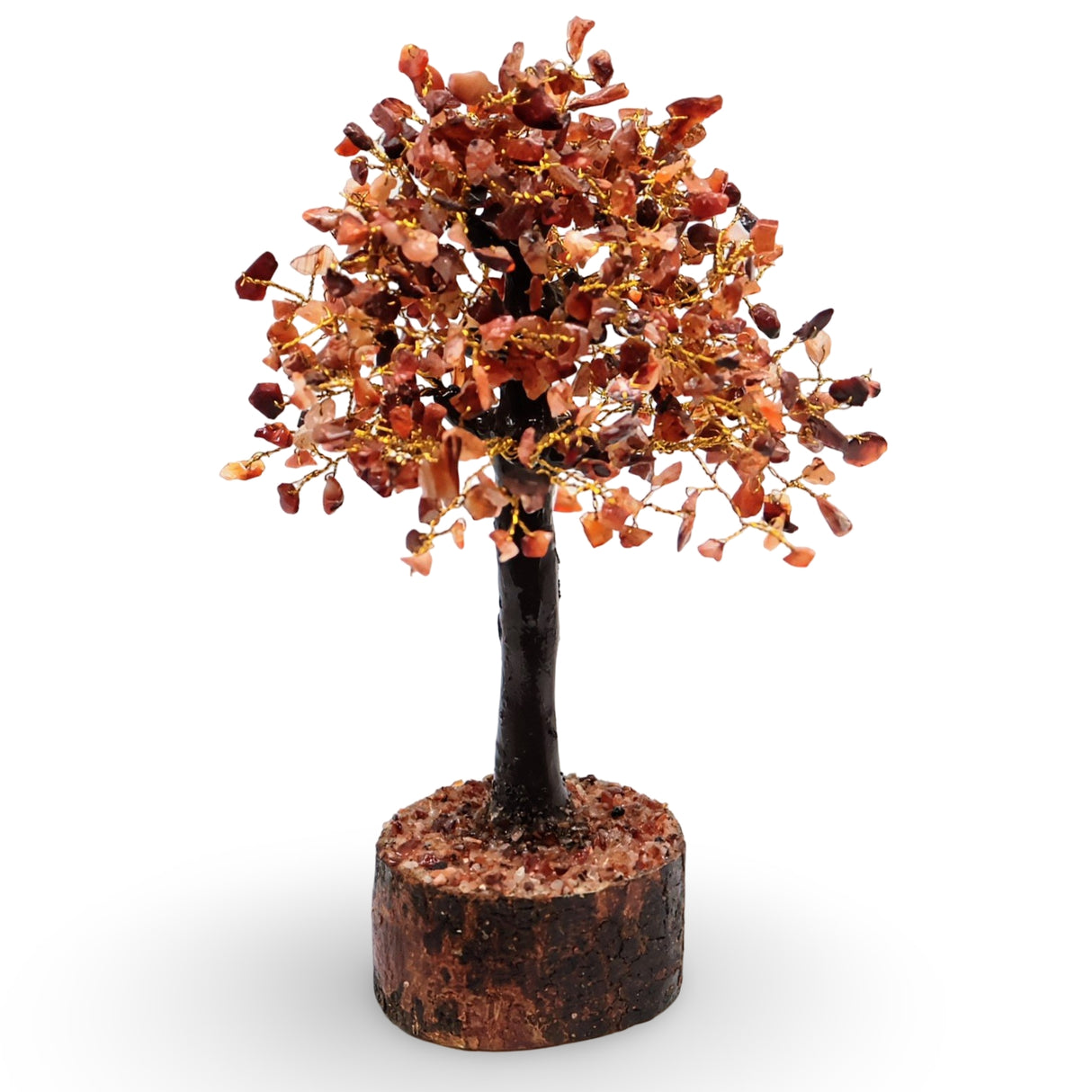 Home Decor - Gem Tree - Carnelian - 10-12"H - 500 Beads - Golden Wire