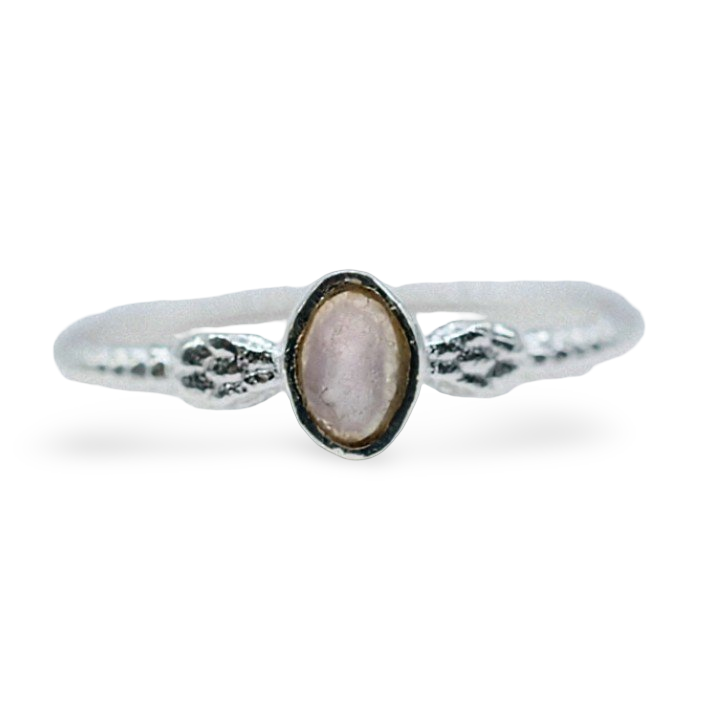 Ring - 925 Sterling Silver - Oval Small Gemstone 8 Rose Quartz