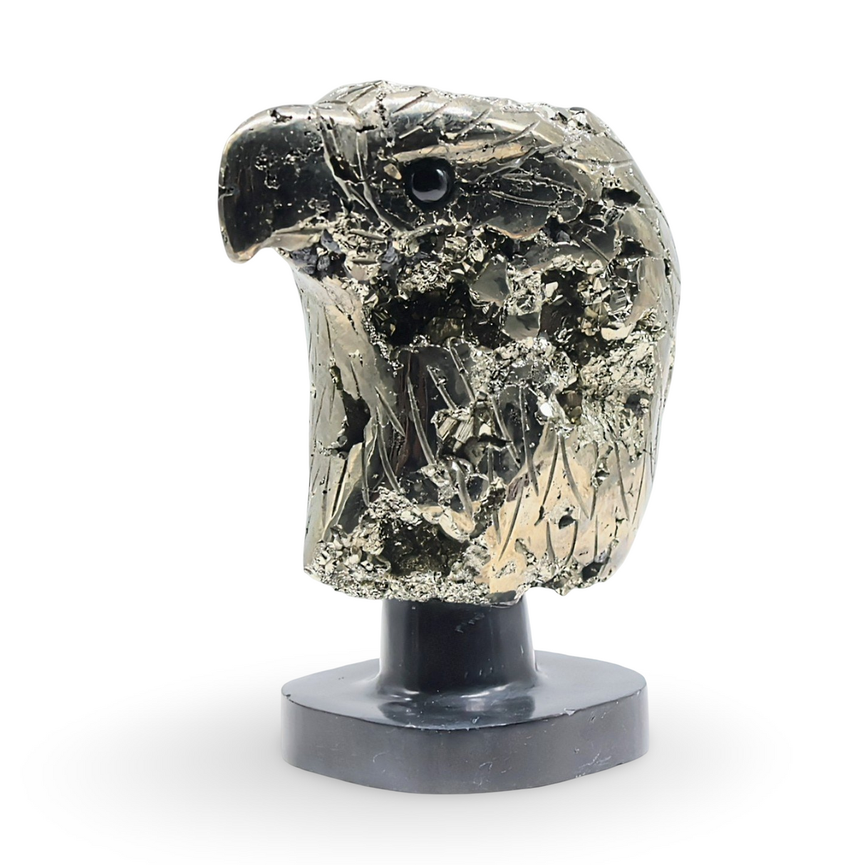 Spirit Animal - Carved Stone - Pyrite from Peru - Eagle Head on Onyx Base