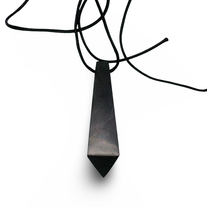 Necklace - AAA Shungite - Hexagonal Prism Faceted Crystal Point Pendant