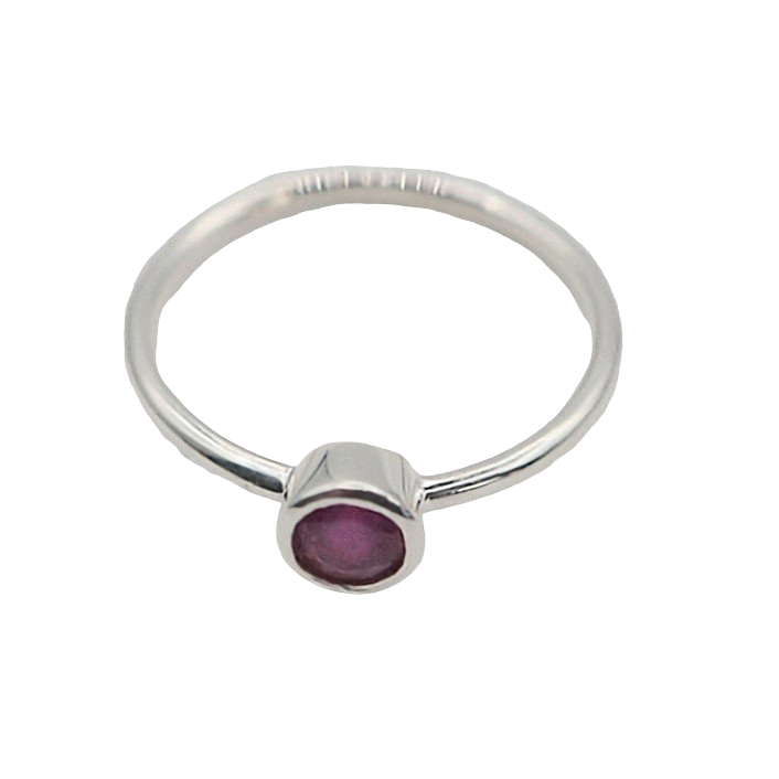 Ring - 925 Sterling Silver - Small Rond Gemstone Ruby