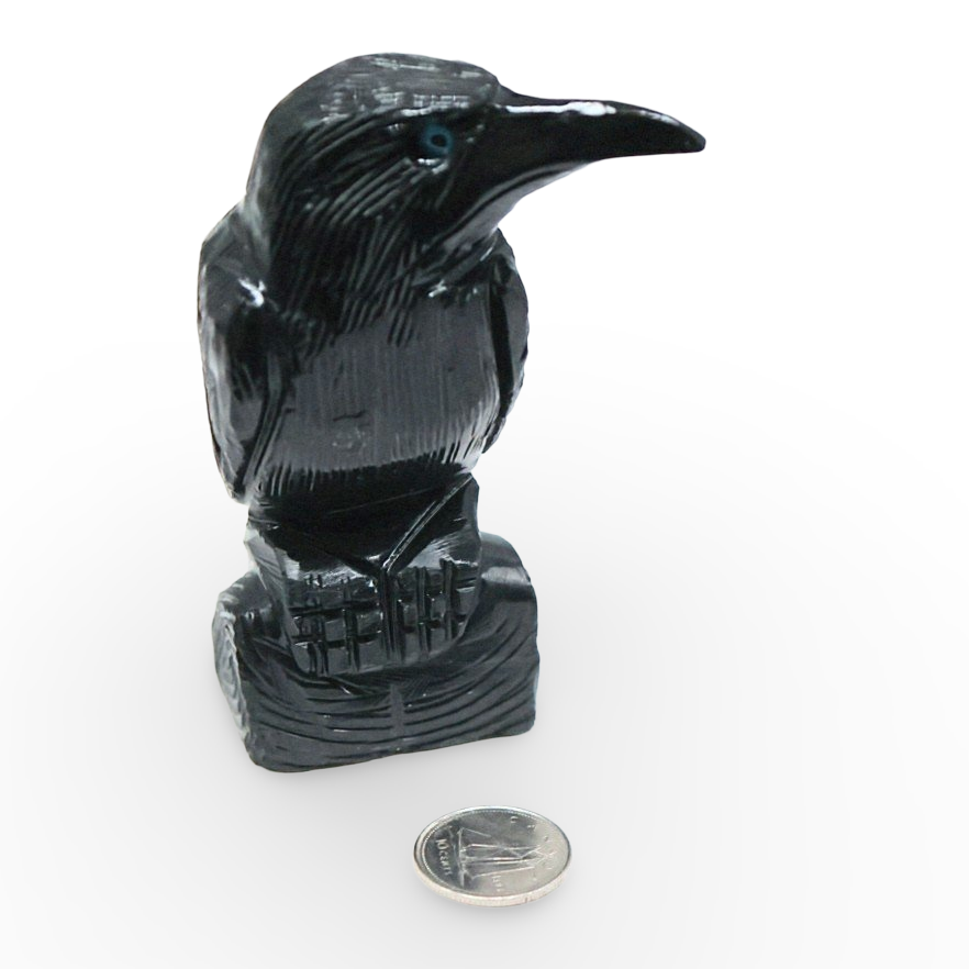 Spirit Animal - Carved Stone - Extra Large Peruvian Black Onyx - Raven