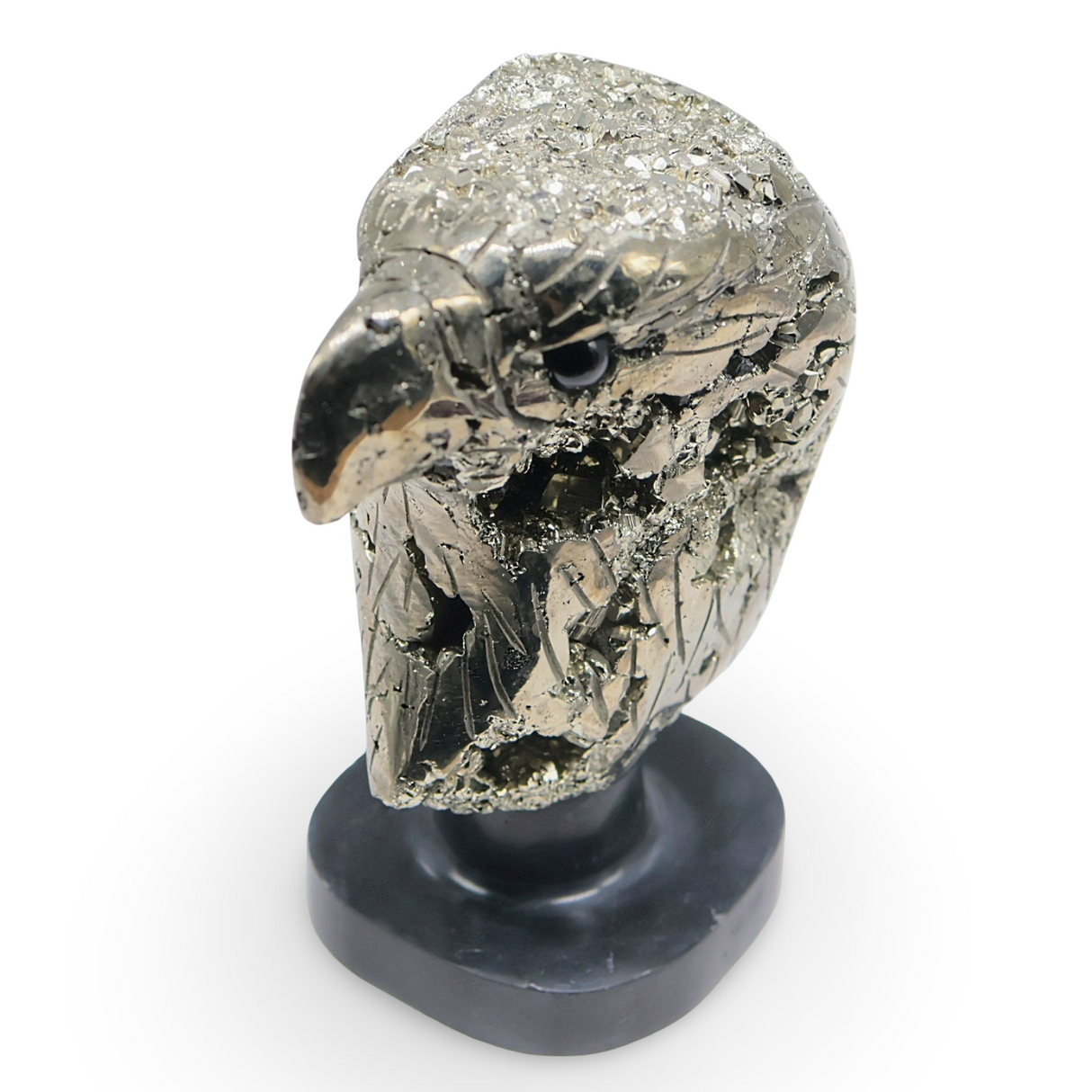 Spirit Animal - Carved Stone - Pyrite from Peru - Eagle Head on Onyx Base