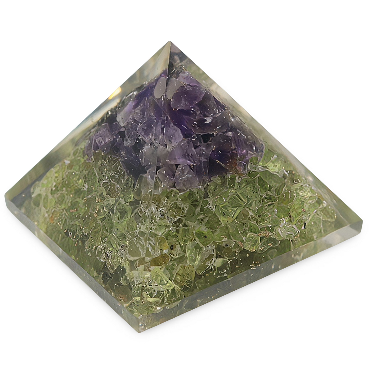 Pyramid - Peridot & Amethyst with Archangel Raphael - 2.25"